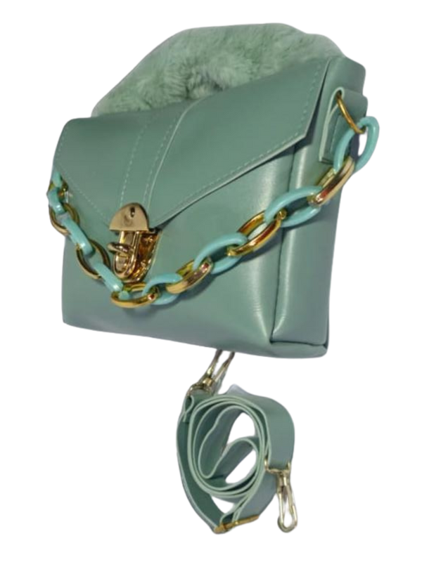 Chunky Chain Purse With Fur For Women And Girls Green