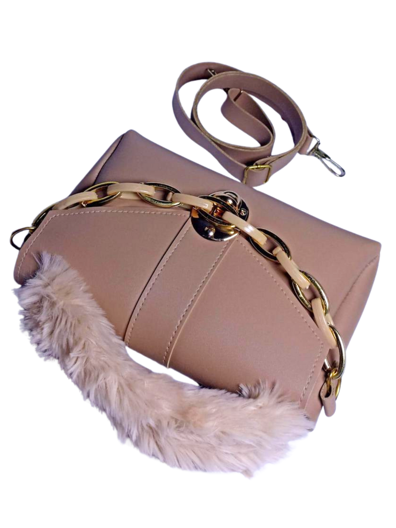 Chunky Chain Purse With Fur For Women And Girls Pink