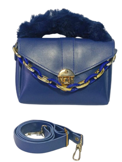 Chunky Chain Purse With Fur For Women And Girls Blue