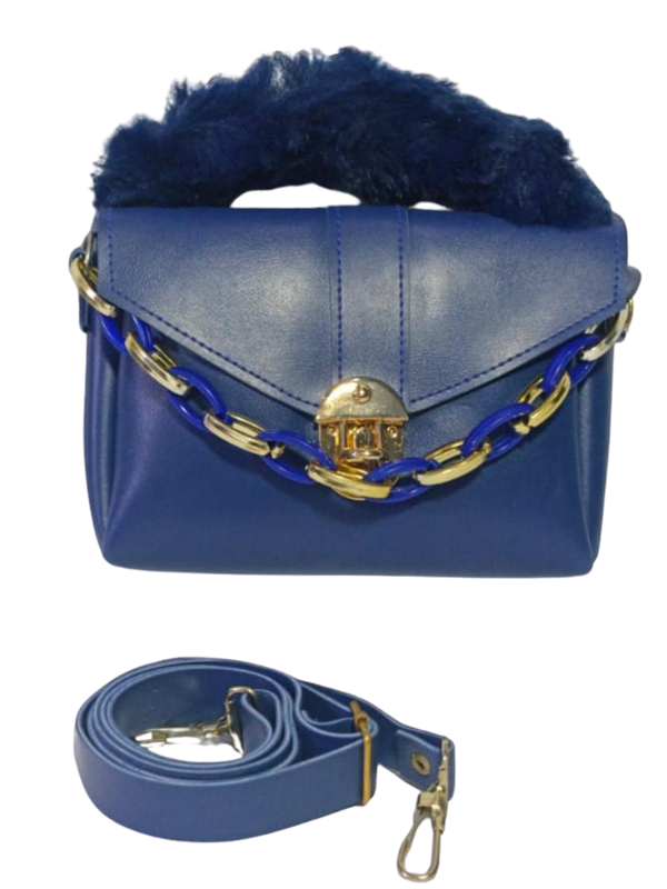 Chunky Chain Purse With Fur For Women And Girls Blue