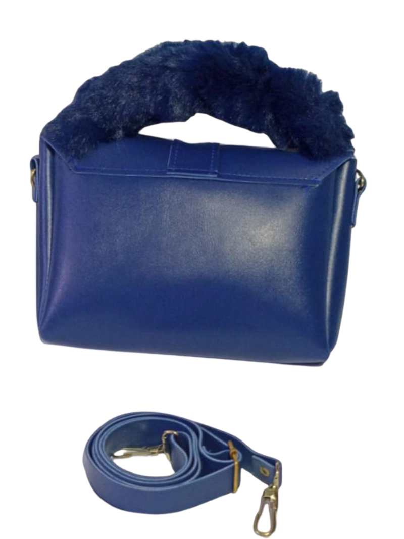 Chunky Chain Purse With Fur For Women And Girls Blue