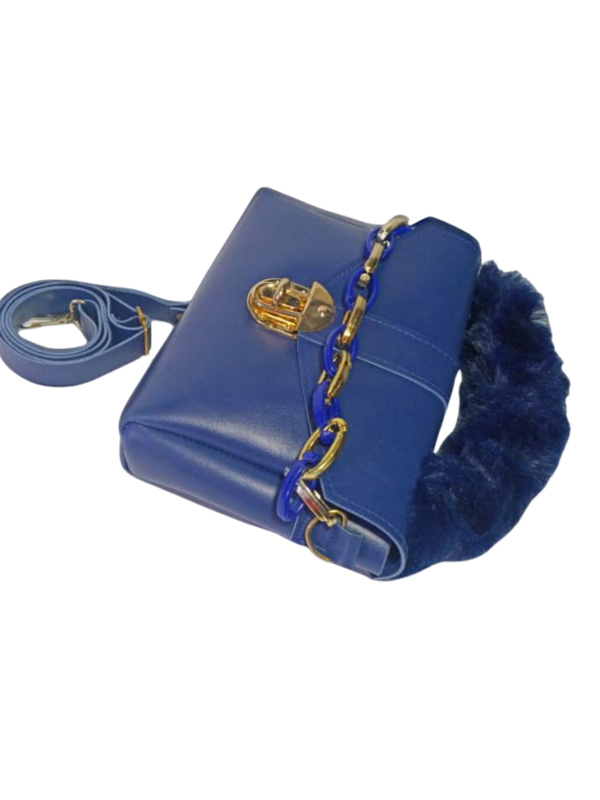 Chunky Chain Purse With Fur For Women And Girls Blue